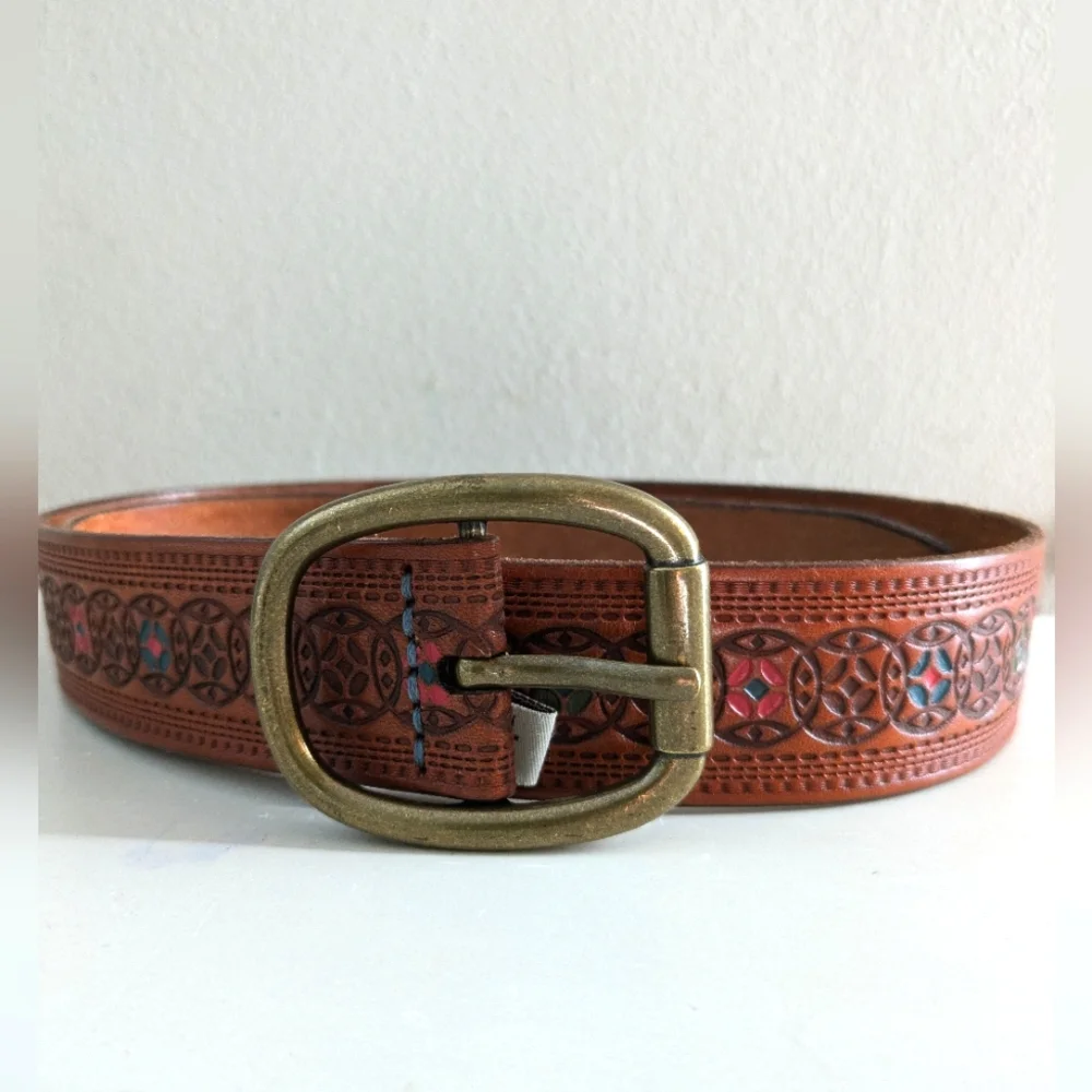 Fossil Brown Western Leather Belt Size S